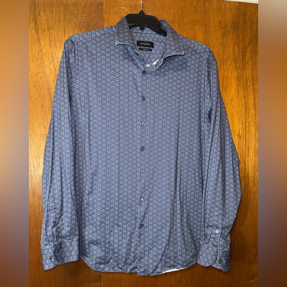 🌹 Bugatchi Blue Geometric Button Down Shirt